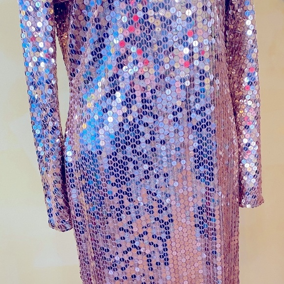 Vintage Oleg Cassini Open Back Rose Gold Sequin Evening Gown 90s Formal Size 8 - Picture 4 of 8